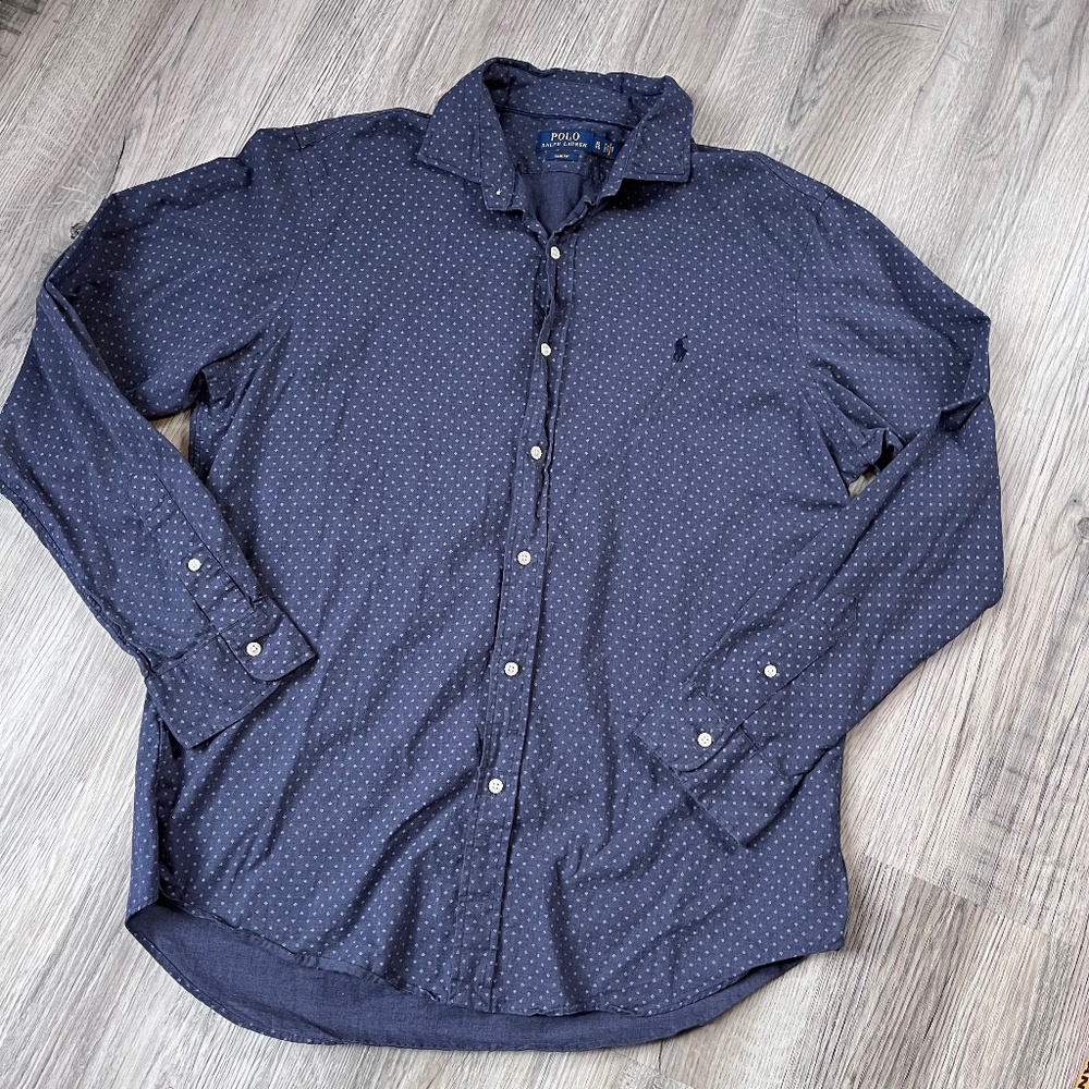 Polo Ralph Lauren Button Down Shirt Size XL Slim Fit Blue Geometric arrow Print
